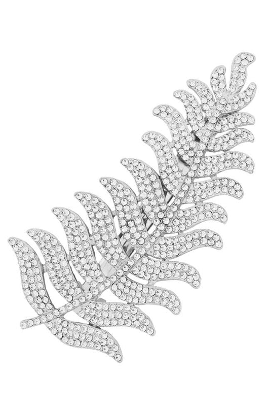 L. Erickson Crystal Leaflet Barrette, Clear Crystal & Silver tone metal