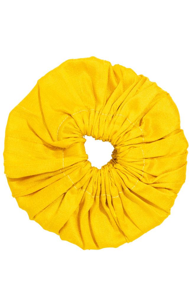 L. Erickson USA Large Carrington Pony/Scrunchie - Mustard Yellow, Silk Dupioni