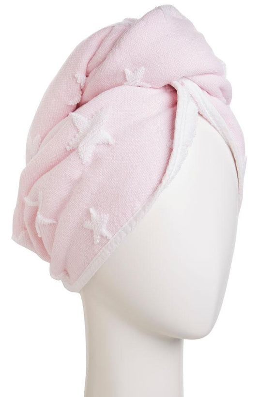 Pink Hair Towel Wrap, Pink with White Stars, 100% Cotton, by France Luxe Body.