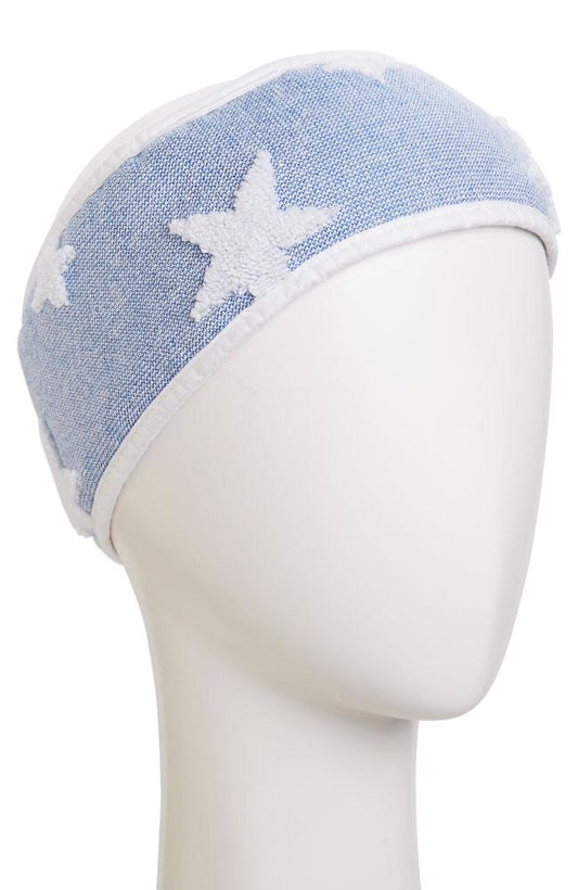 Blue towel hair wrap, embossed stars, 100% cotton, by France Luxe Body