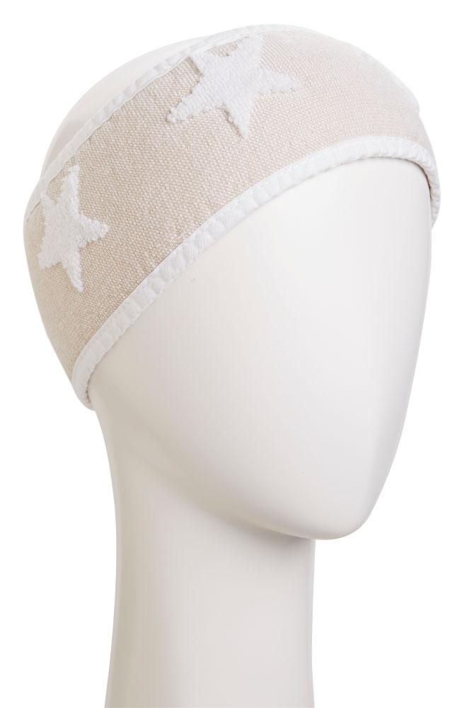Adjustable towel hair wrap, beige with embossed stars, 100% cotton, by France Luxe Body